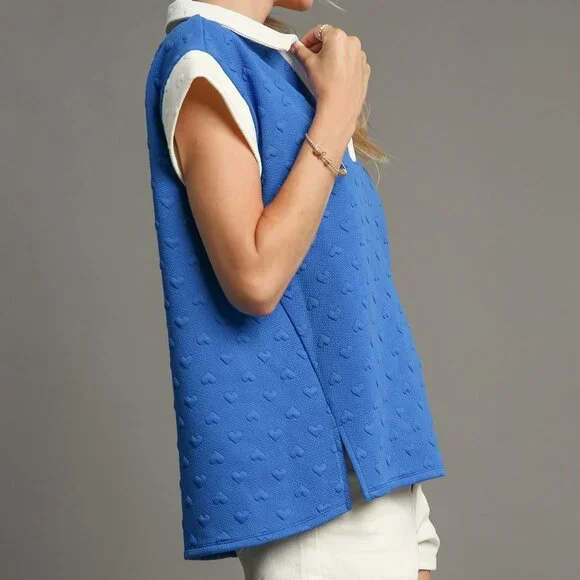 NEW Umgee Heart Knit Jacquard Top With Contrast Trim - Picture 5 of 7